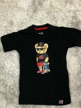 Phat Farm Black Tee with Skateboard Bear Graphic